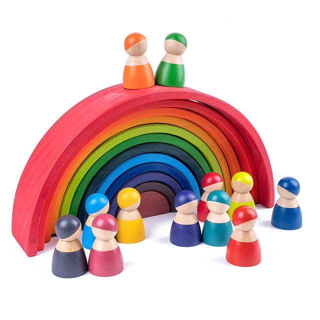Educational Baby Montessori Toy Rainbow Stacker Wooden Puzzle  toys for Children