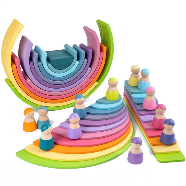 Educational Baby Montessori Toy Rainbow Stacker Wooden Puzzle  toys for Children