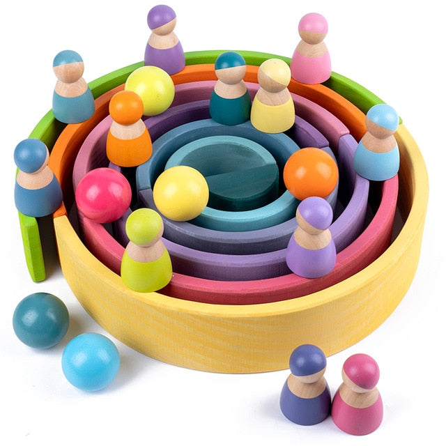 Educational Baby Montessori Toy Rainbow Stacker Wooden Puzzle  toys for Children