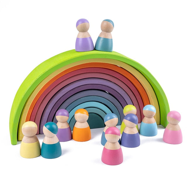 Educational Baby Montessori Toy Rainbow Stacker Wooden Puzzle  toys for Children