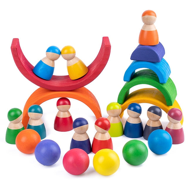 Educational Baby Montessori Toy Rainbow Stacker Wooden Puzzle  toys for Children