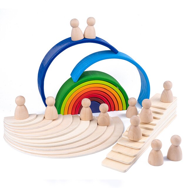 Educational Baby Montessori Toy Rainbow Stacker Wooden Puzzle  toys for Children