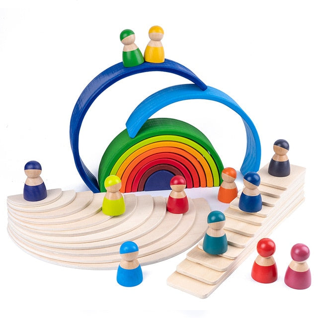Educational Baby Montessori Toy Rainbow Stacker Wooden Puzzle  toys for Children