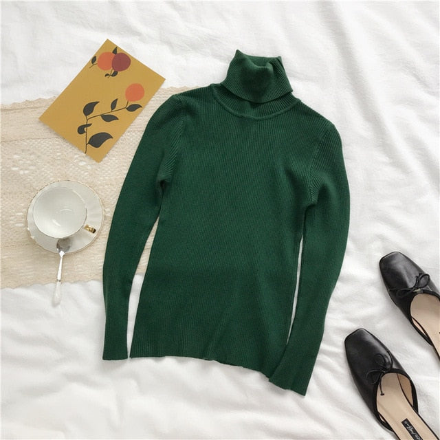 2021 Autumn Winter Spring Thick Warm Women's Knitted Ribbed Pullover Turtleneck Sweaters