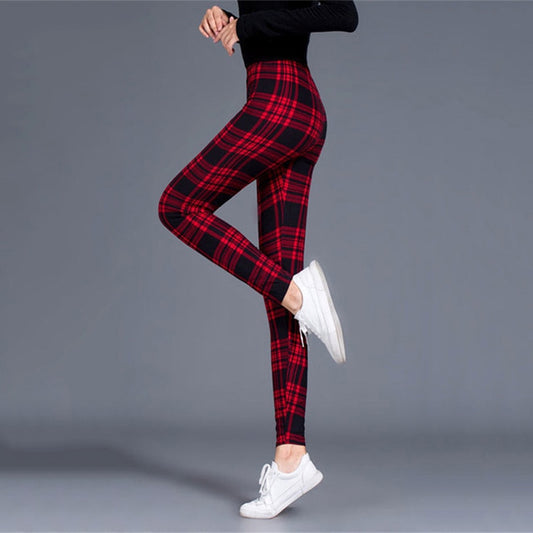 Women Grid Print Plaid Push Up Exercise Fitness Leggings / Pants