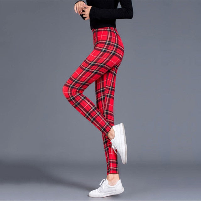 Women Grid Print Plaid Push Up Exercise Fitness Leggings / Pants