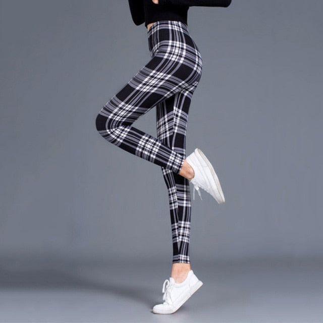 Women Grid Print Plaid Push Up Exercise Fitness Leggings / Pants