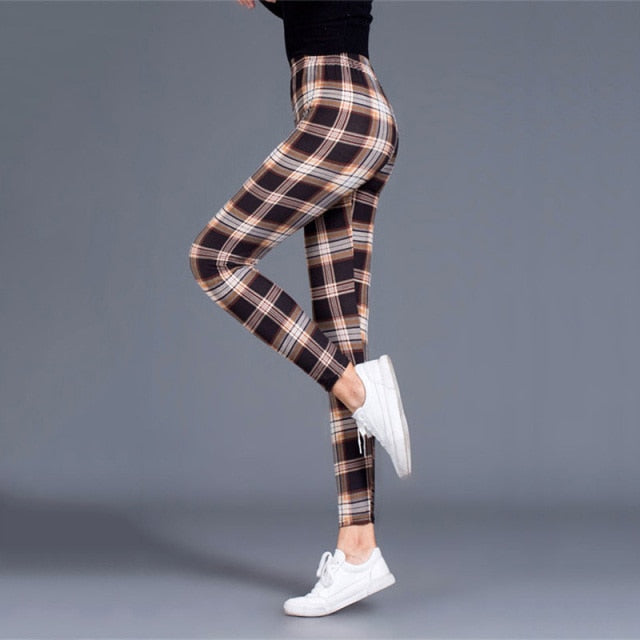 Women Grid Print Plaid Push Up Exercise Fitness Leggings / Pants