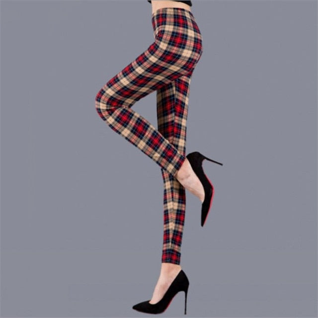 Women Grid Print Plaid Push Up Exercise Fitness Leggings / Pants