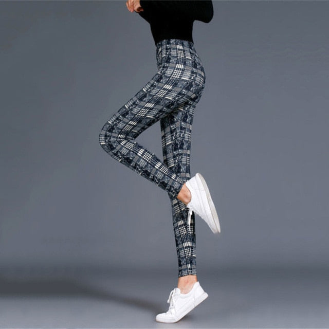 Women Grid Print Plaid Push Up Exercise Fitness Leggings / Pants