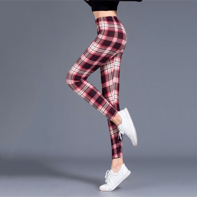 Women Grid Print Plaid Push Up Exercise Fitness Leggings / Pants