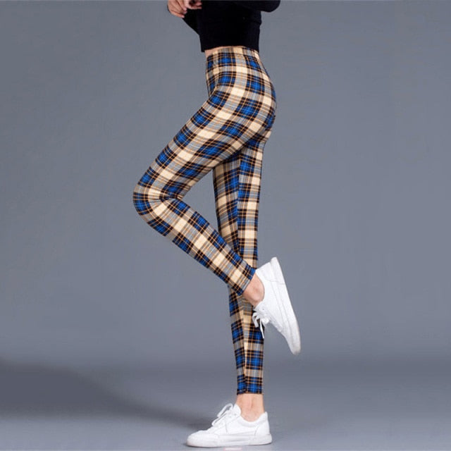 Women Grid Print Plaid Push Up Exercise Fitness Leggings / Pants