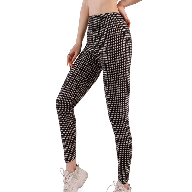 Women Grid Print Plaid Push Up Exercise Fitness Leggings / Pants