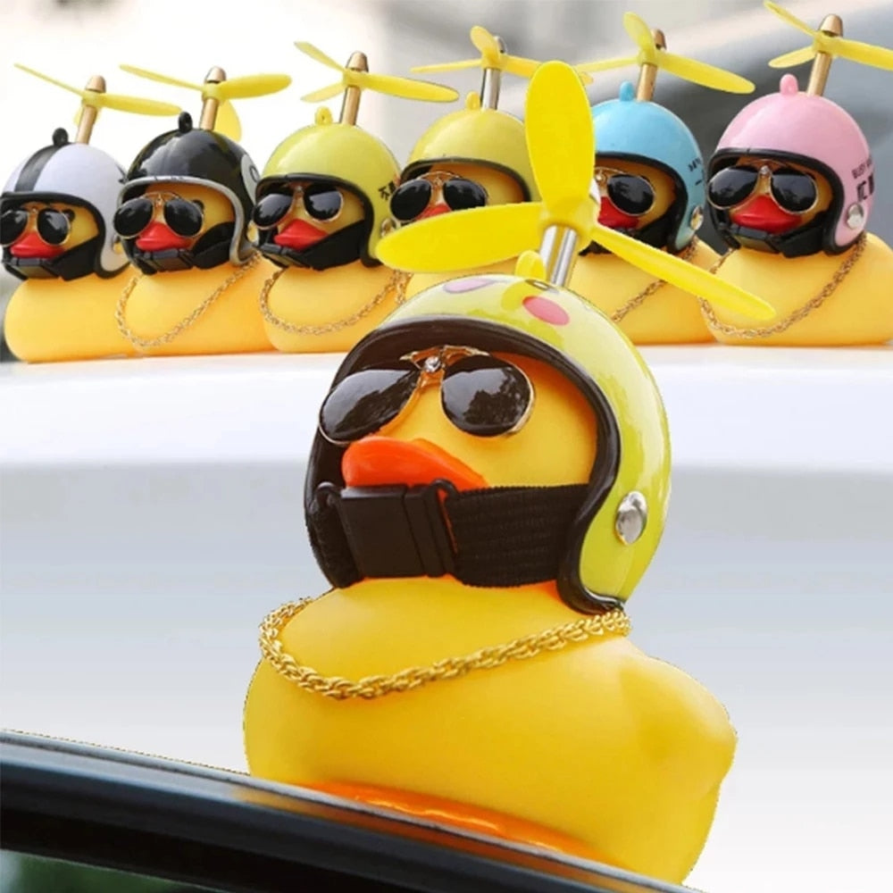 Lovely Duckling  Car Ornament With Helmet Chain / Auto Dashboard Toy Duck