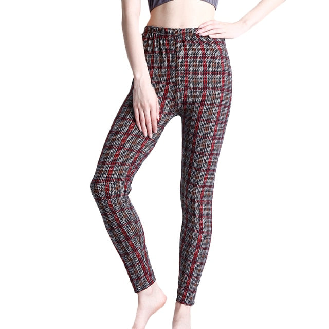 Women Grid Print Plaid Push Up Exercise Fitness Leggings / Pants