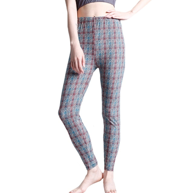 Women Grid Print Plaid Push Up Exercise Fitness Leggings / Pants