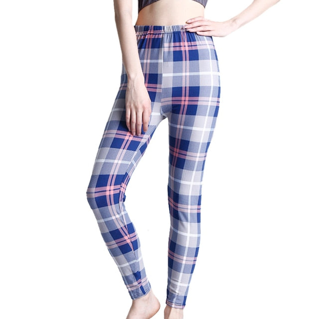 Women Grid Print Plaid Push Up Exercise Fitness Leggings / Pants
