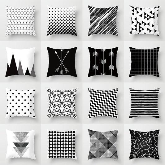 Geometric Art Black and White Polyester Cushion Cover & Throw Pillow Case