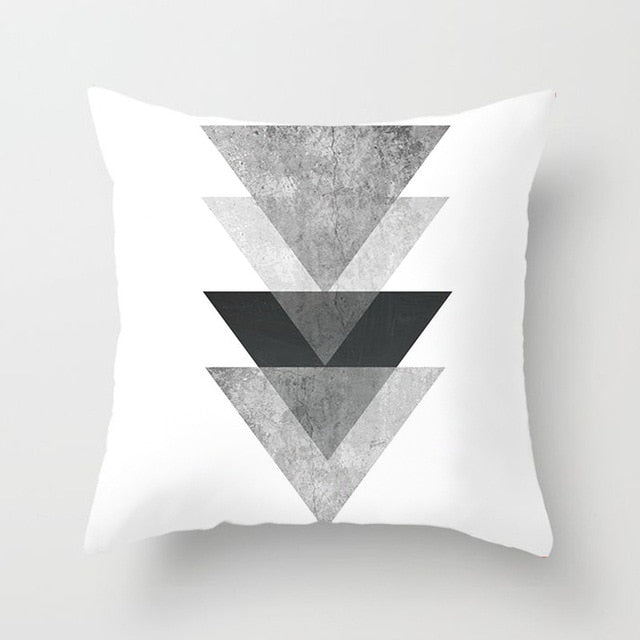 Geometric Art Black and White Polyester Cushion Cover & Throw Pillow Case
