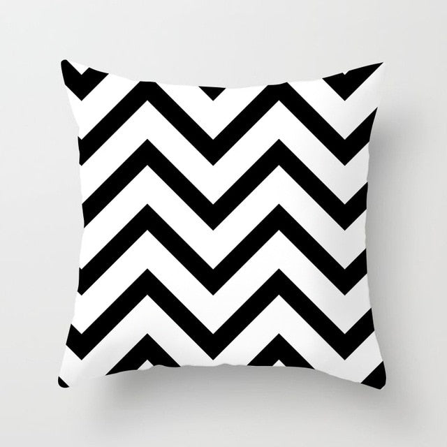 Geometric Art Black and White Polyester Cushion Cover & Throw Pillow Case