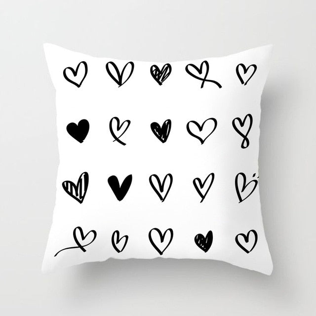 Geometric Art Black and White Polyester Cushion Cover & Throw Pillow Case