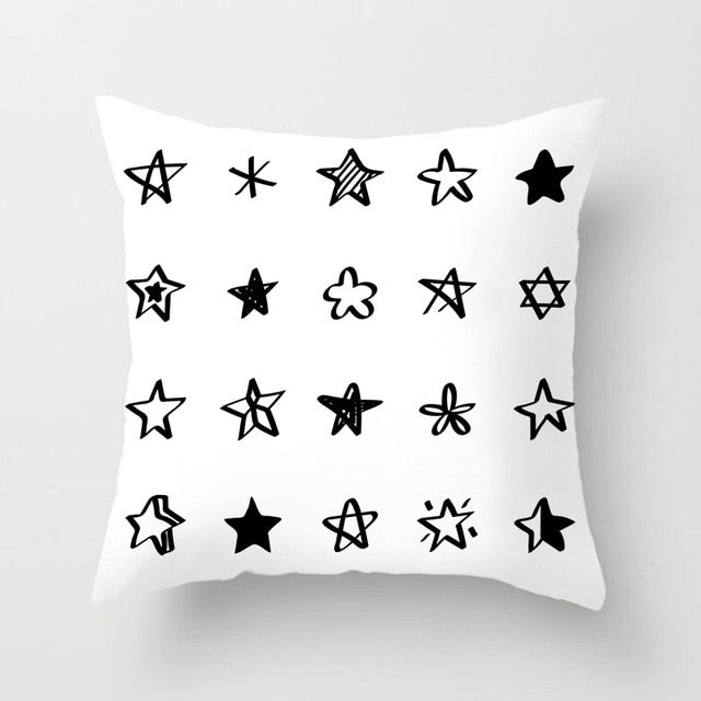 Geometric Art Black and White Polyester Cushion Cover & Throw Pillow Case