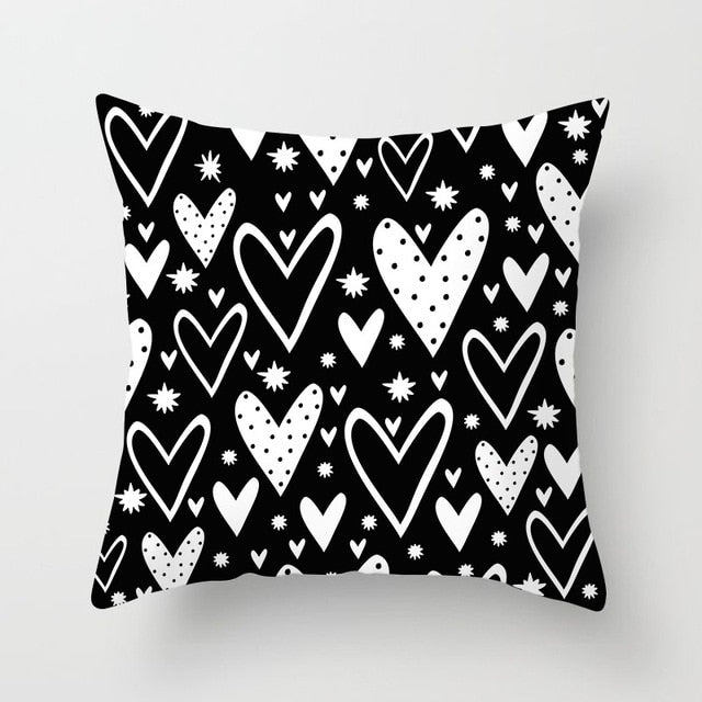 Geometric Art Black and White Polyester Cushion Cover & Throw Pillow Case