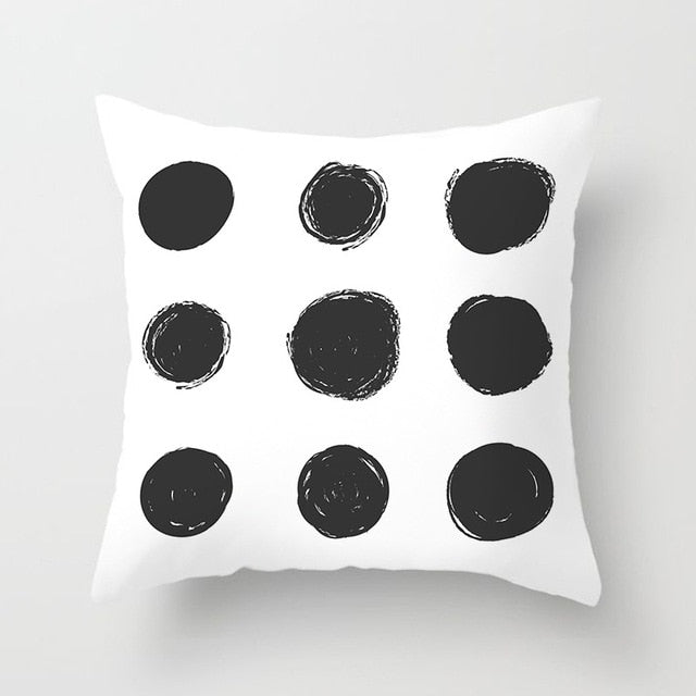 Geometric Art Black and White Polyester Cushion Cover & Throw Pillow Case