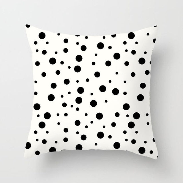 Geometric Art Black and White Polyester Cushion Cover & Throw Pillow Case