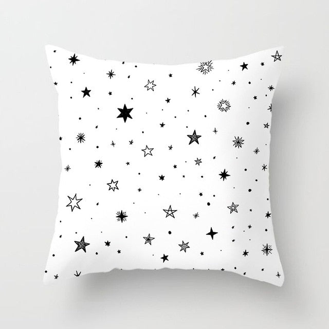 Geometric Art Black and White Polyester Cushion Cover & Throw Pillow Case