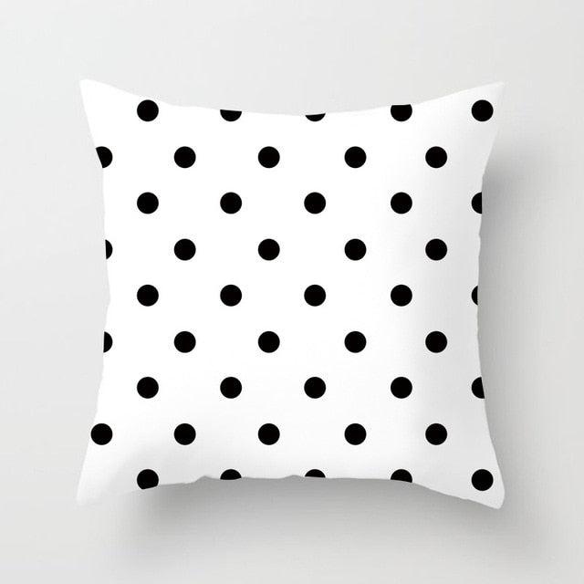 Geometric Art Black and White Polyester Cushion Cover & Throw Pillow Case