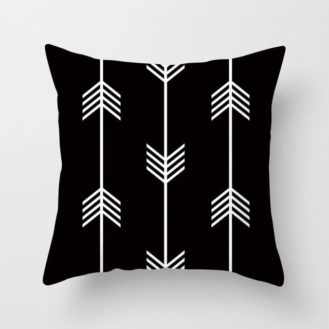 Geometric Art Black and White Polyester Cushion Cover & Throw Pillow Case