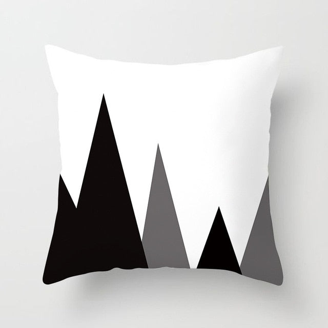 Geometric Art Black and White Polyester Cushion Cover & Throw Pillow Case