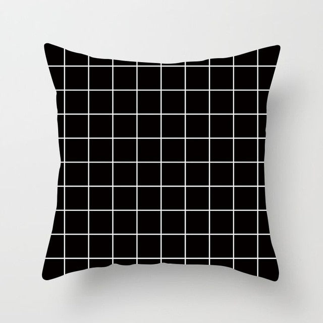 Geometric Art Black and White Polyester Cushion Cover & Throw Pillow Case