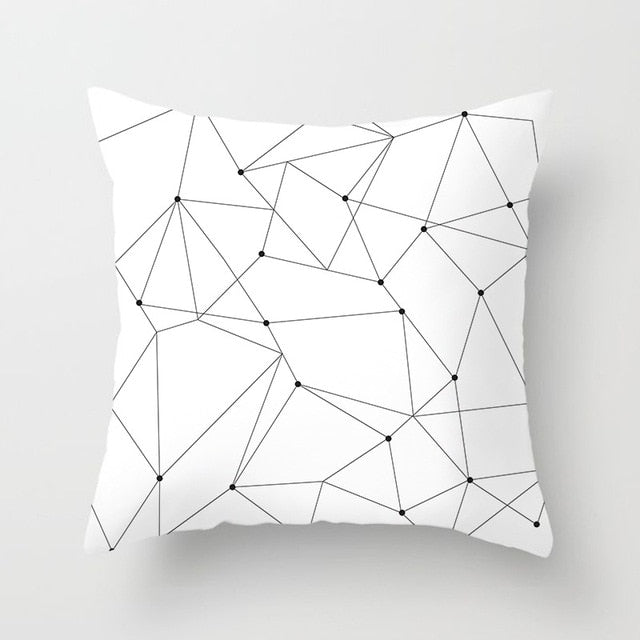 Geometric Art Black and White Polyester Cushion Cover & Throw Pillow Case