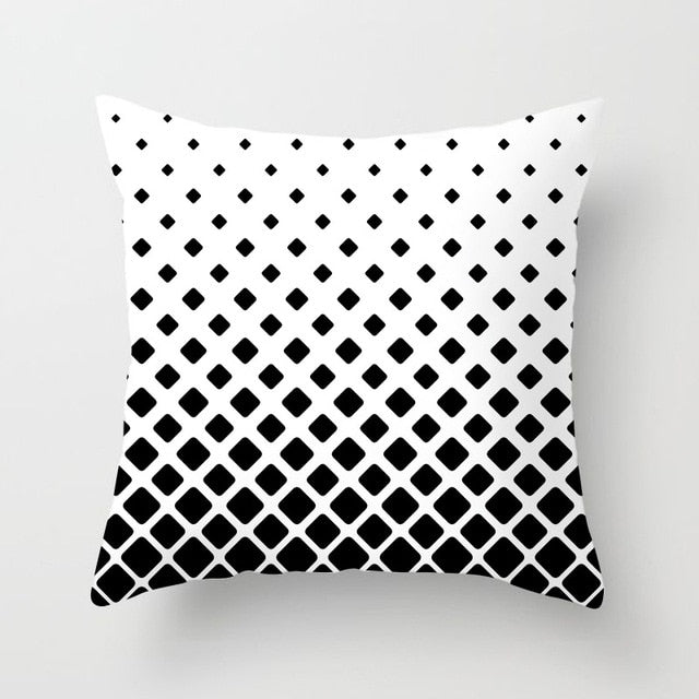 Geometric Art Black and White Polyester Cushion Cover & Throw Pillow Case