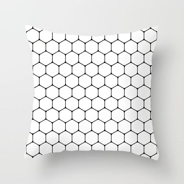 Geometric Art Black and White Polyester Cushion Cover & Throw Pillow Case