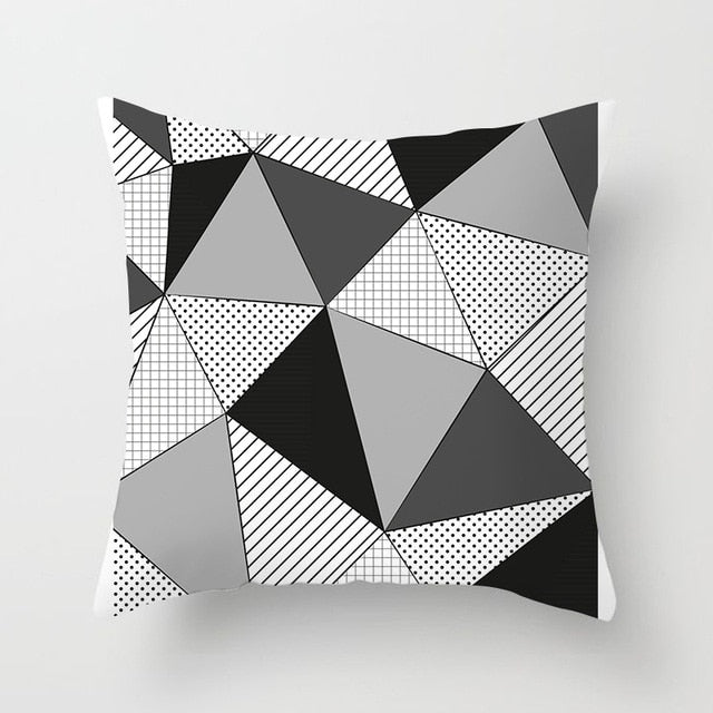 Geometric Art Black and White Polyester Cushion Cover & Throw Pillow Case