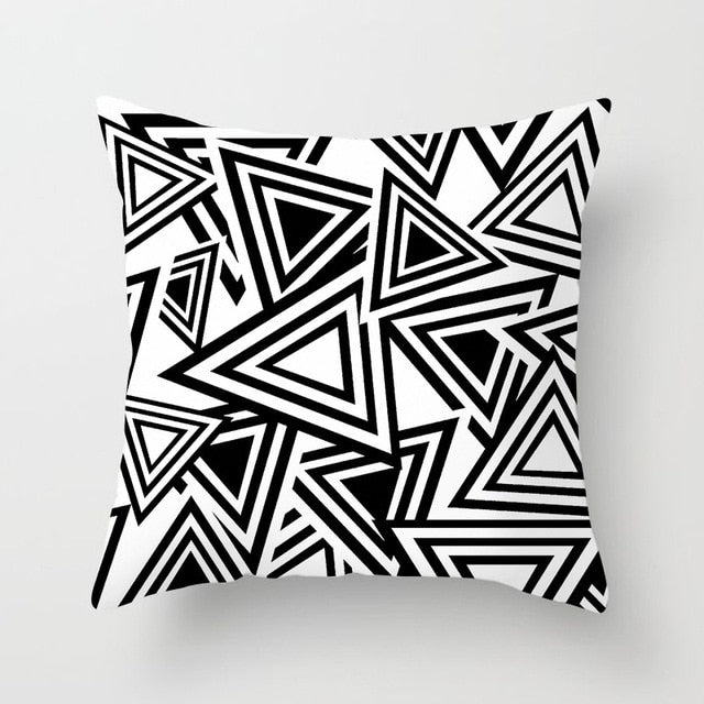 Geometric Art Black and White Polyester Cushion Cover & Throw Pillow Case