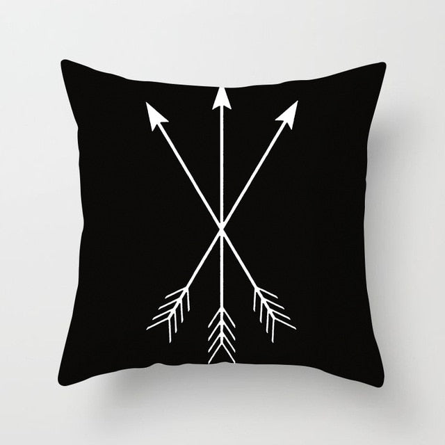 Geometric Art Black and White Polyester Cushion Cover & Throw Pillow Case