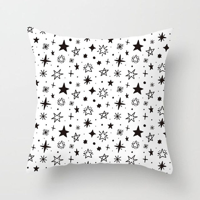 Geometric Art Black and White Polyester Cushion Cover & Throw Pillow Case