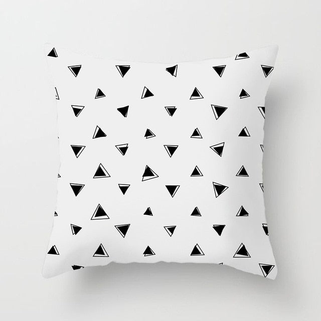 Geometric Art Black and White Polyester Cushion Cover & Throw Pillow Case