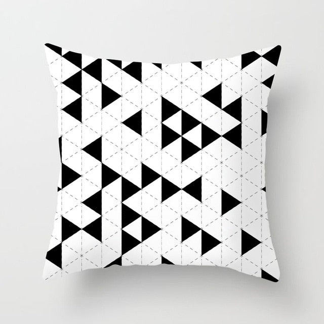 Geometric Art Black and White Polyester Cushion Cover & Throw Pillow Case