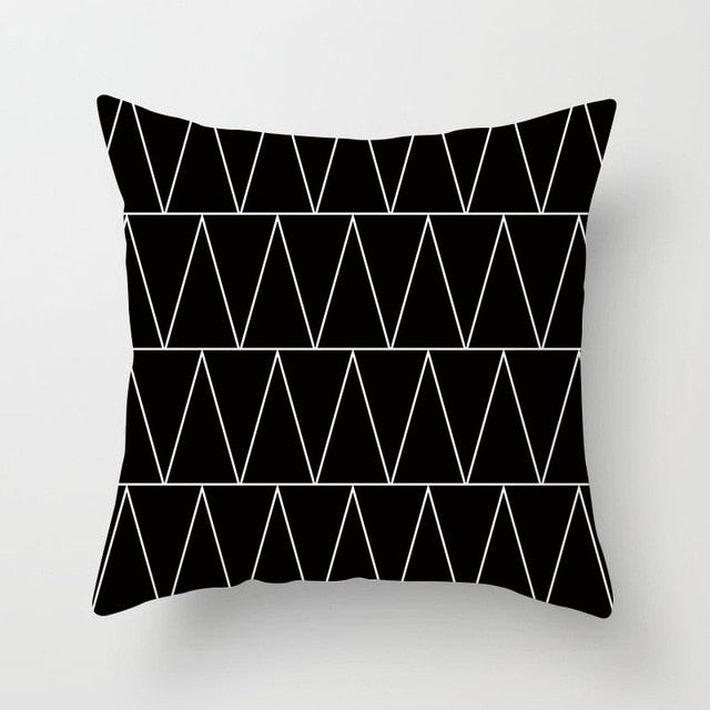 Geometric Art Black and White Polyester Cushion Cover & Throw Pillow Case