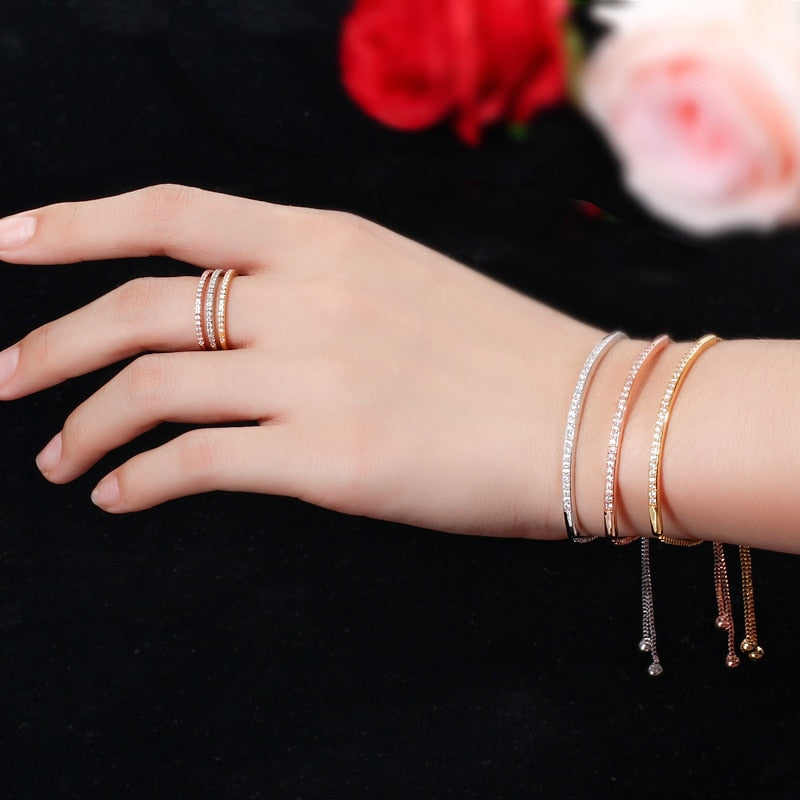 Women's Captivating Bar Slider Brilliant CZ Rose Gold Colour Bracelet