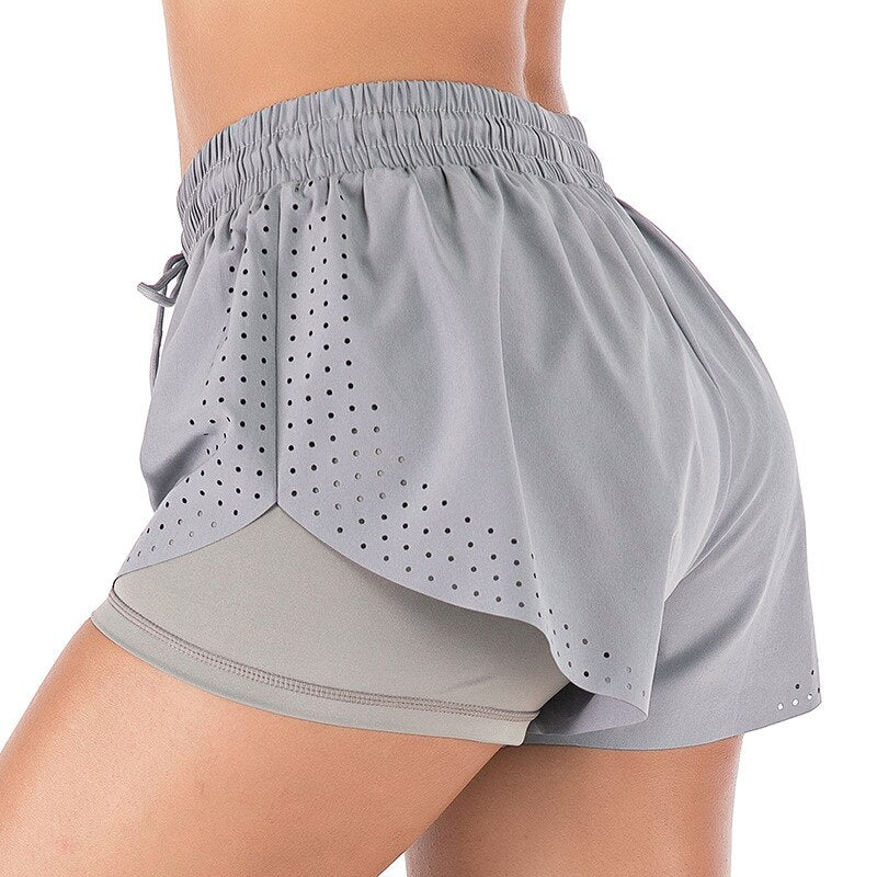 Double-layer Solid Quick Drying Two piece Yoga , Running,  Gym Perfect Training Shorts