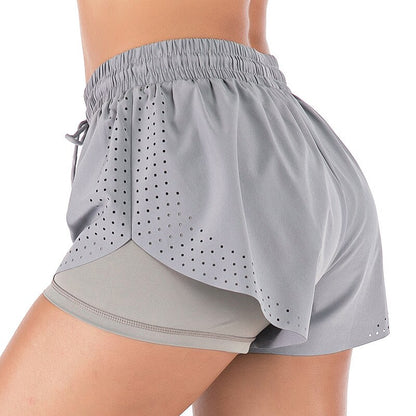 Double-layer Solid Quick Drying Two piece Yoga , Running,  Gym Perfect Training Shorts