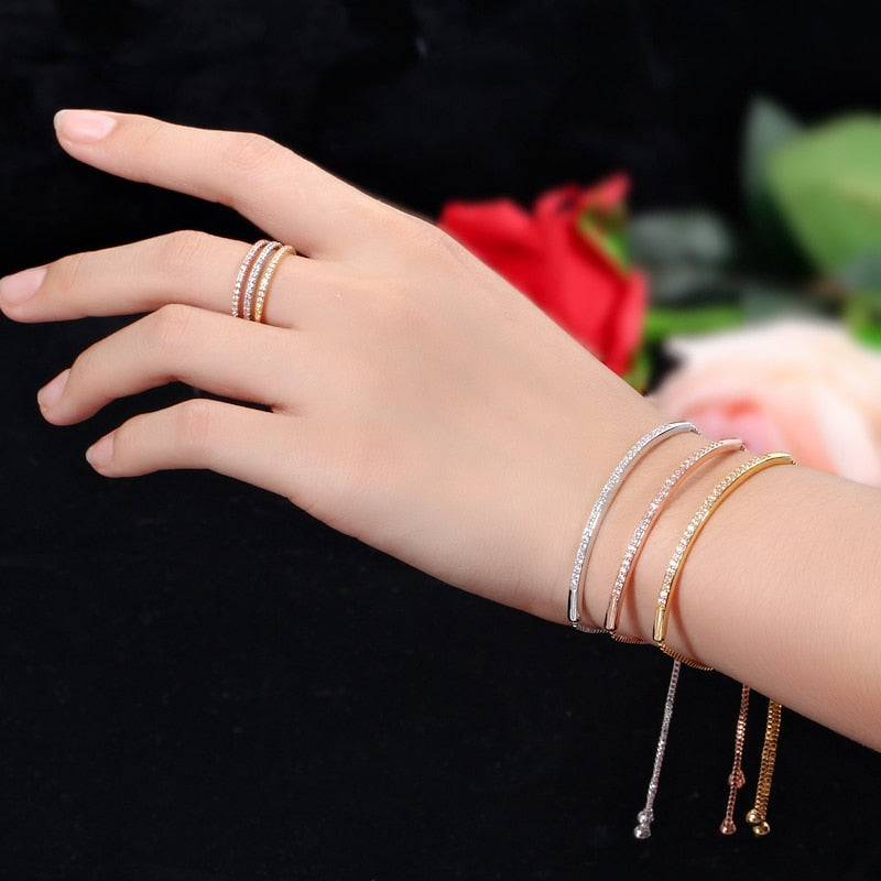 Women's Captivating Bar Slider Brilliant CZ Rose Gold Colour Bracelet