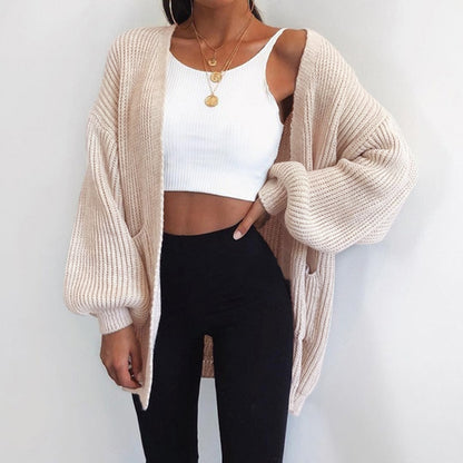 Women's Autumn Loose Knitted Winter Coat /Sweater With Open Stitch Sleeve.