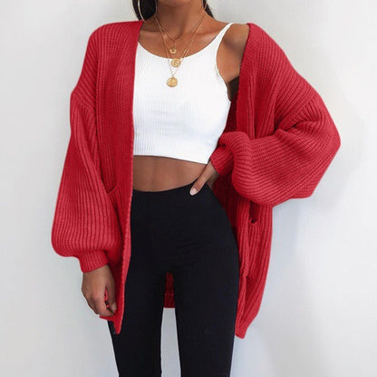 Women's Autumn Loose Knitted Winter Coat /Sweater With Open Stitch Sleeve.